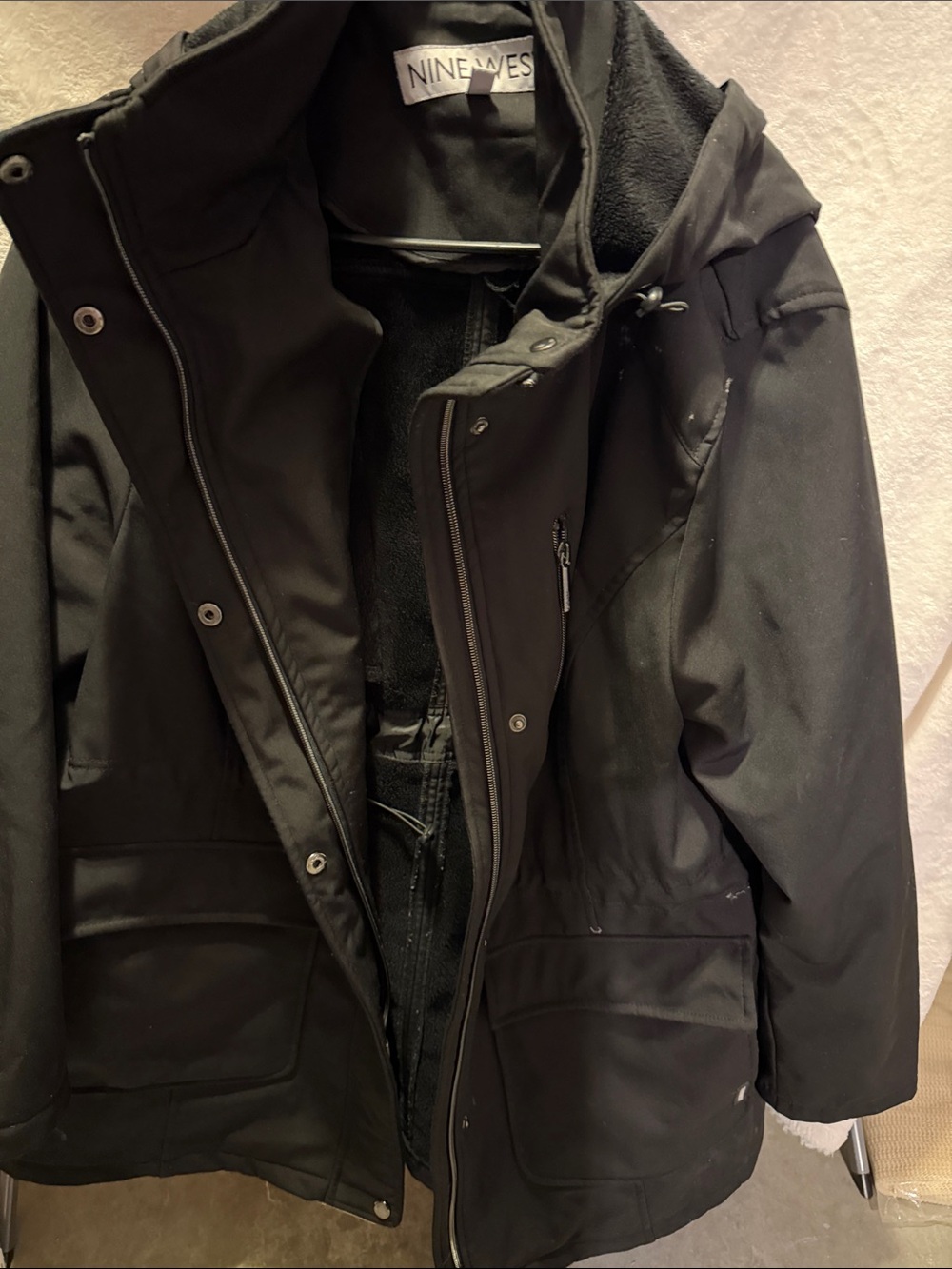 Nine West Ladies Black Hooded Winter Coat